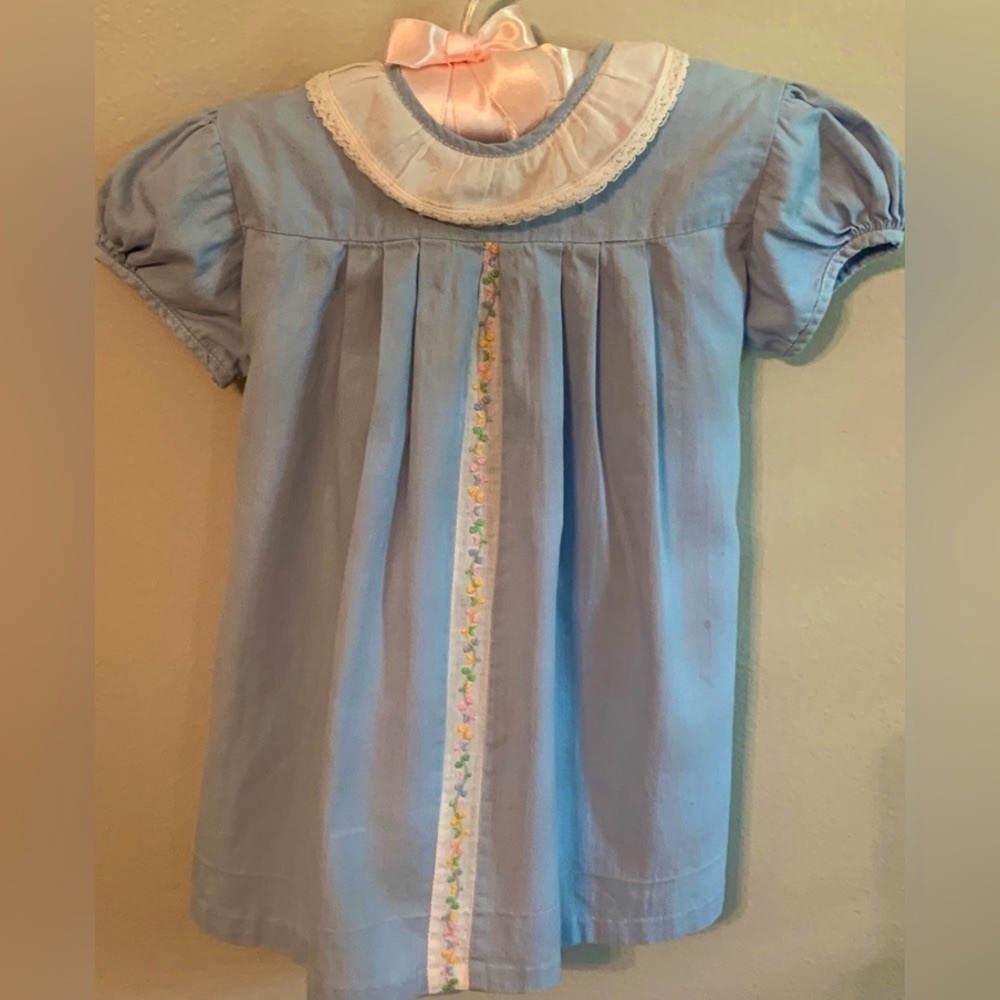 Vintage 50’s 60 Ross-Maid Heirloom blue Dress 3 6 lace Collar embroidered pleats